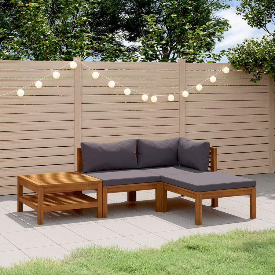 Set Mobilier De Grădină Cu Perne, 4 Piese, Lemn Masiv De Acacia