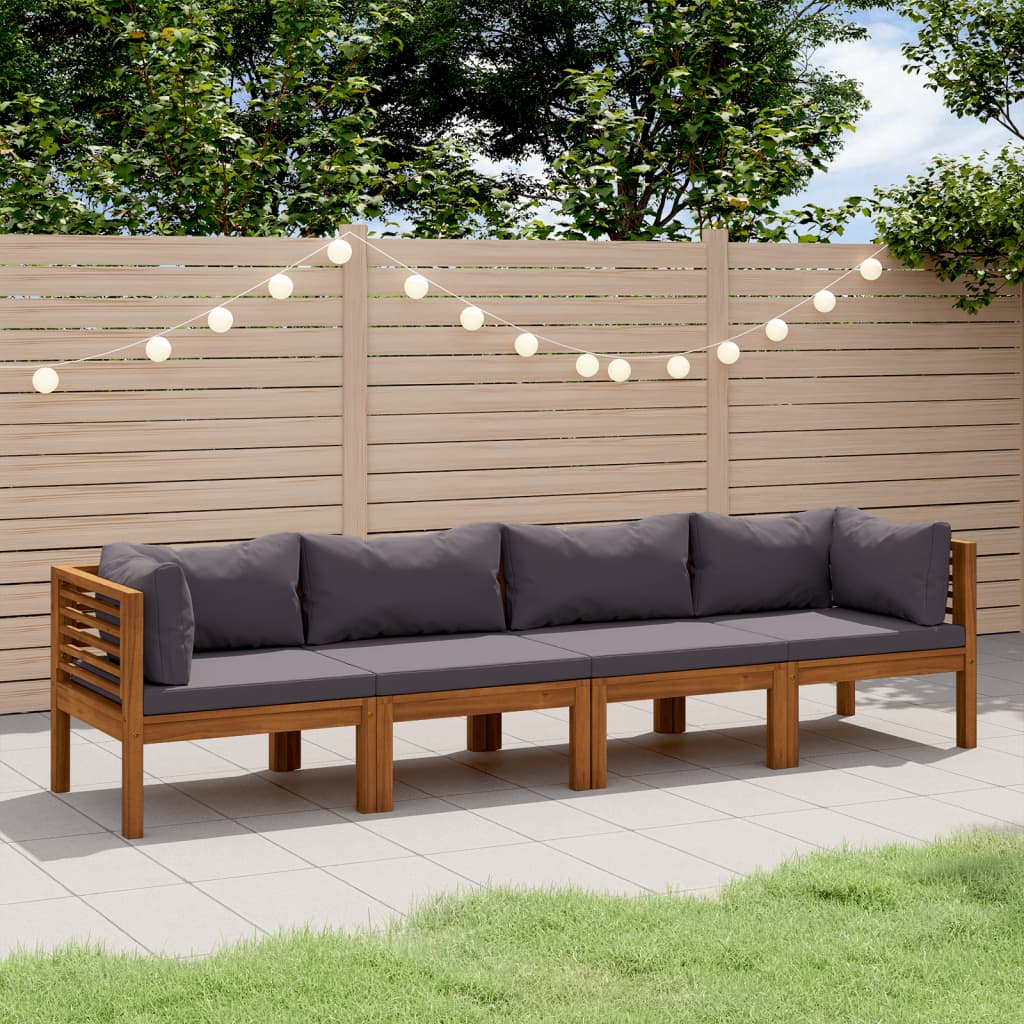 Set Mobilier De Grădină Cu Perne, 4 Piese, Lemn Masiv De Acacia