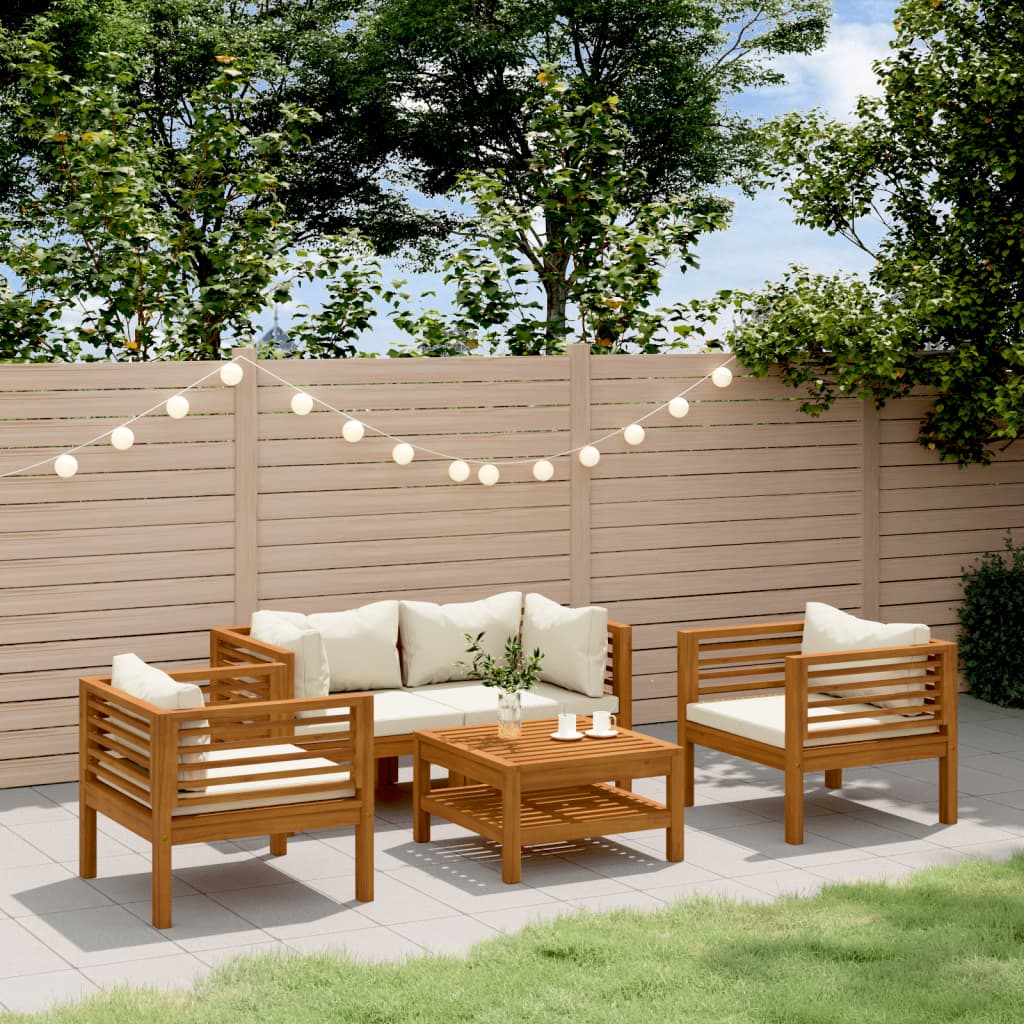 Set Mobilier De Grădină Cu Perne, 4 Piese, Lemn Masiv De Acacia