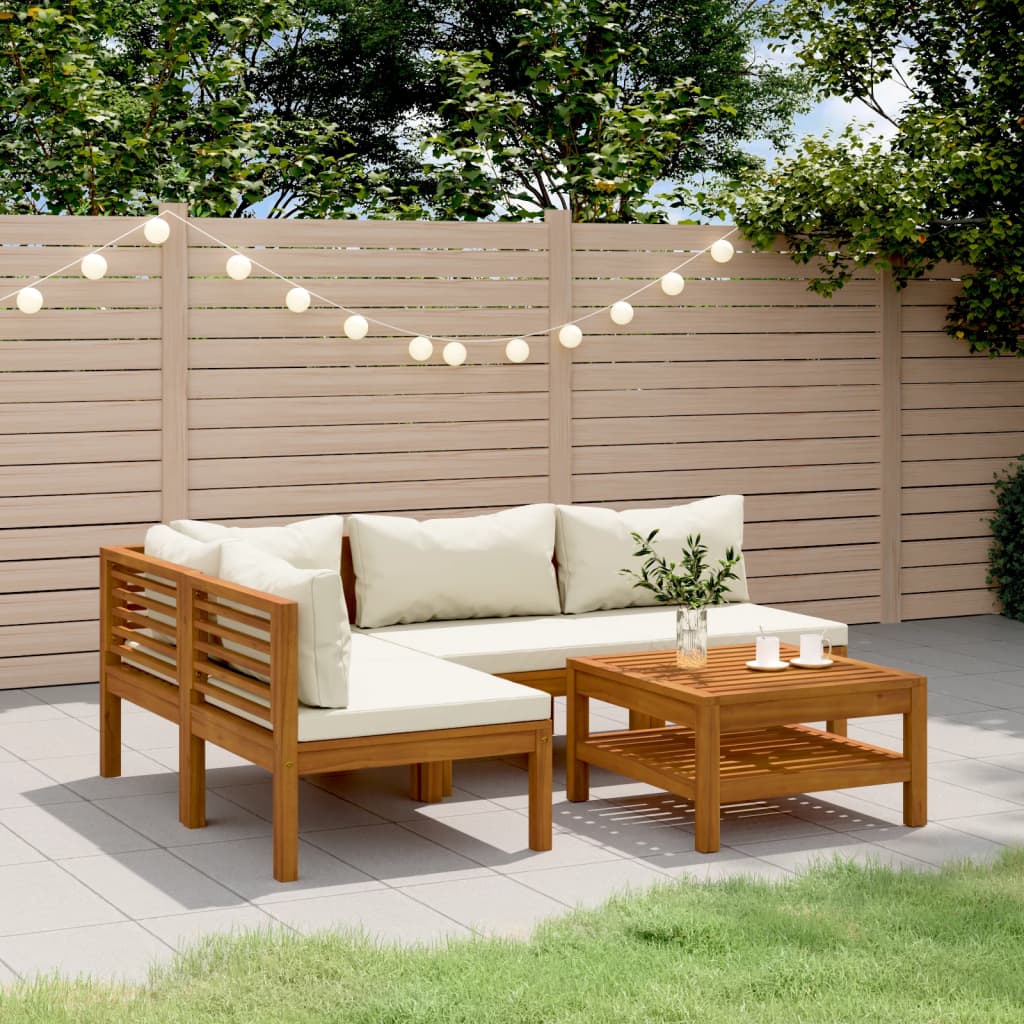 Set Mobilier De Grădină Cu Perne, 4 Piese, Lemn Masiv De Acacia