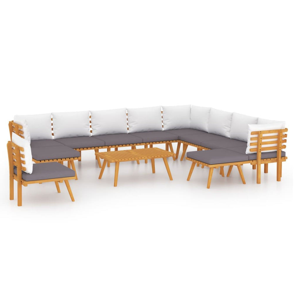 Set Mobilier De Grădină Cu Perne, 12 Piese, Lemn Masiv Acacia
