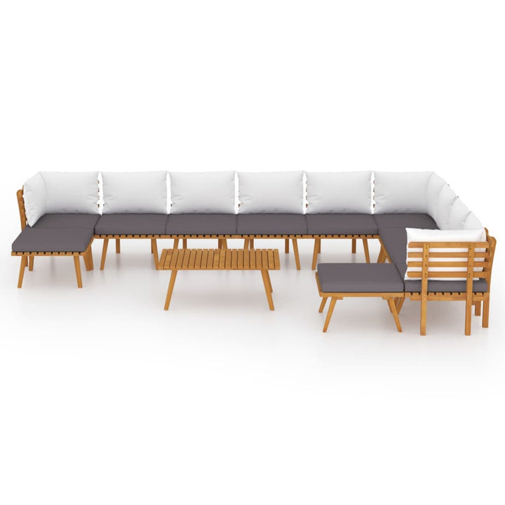Set Mobilier De Grădină Cu Perne, 12 Piese, Lemn Masiv Acacia