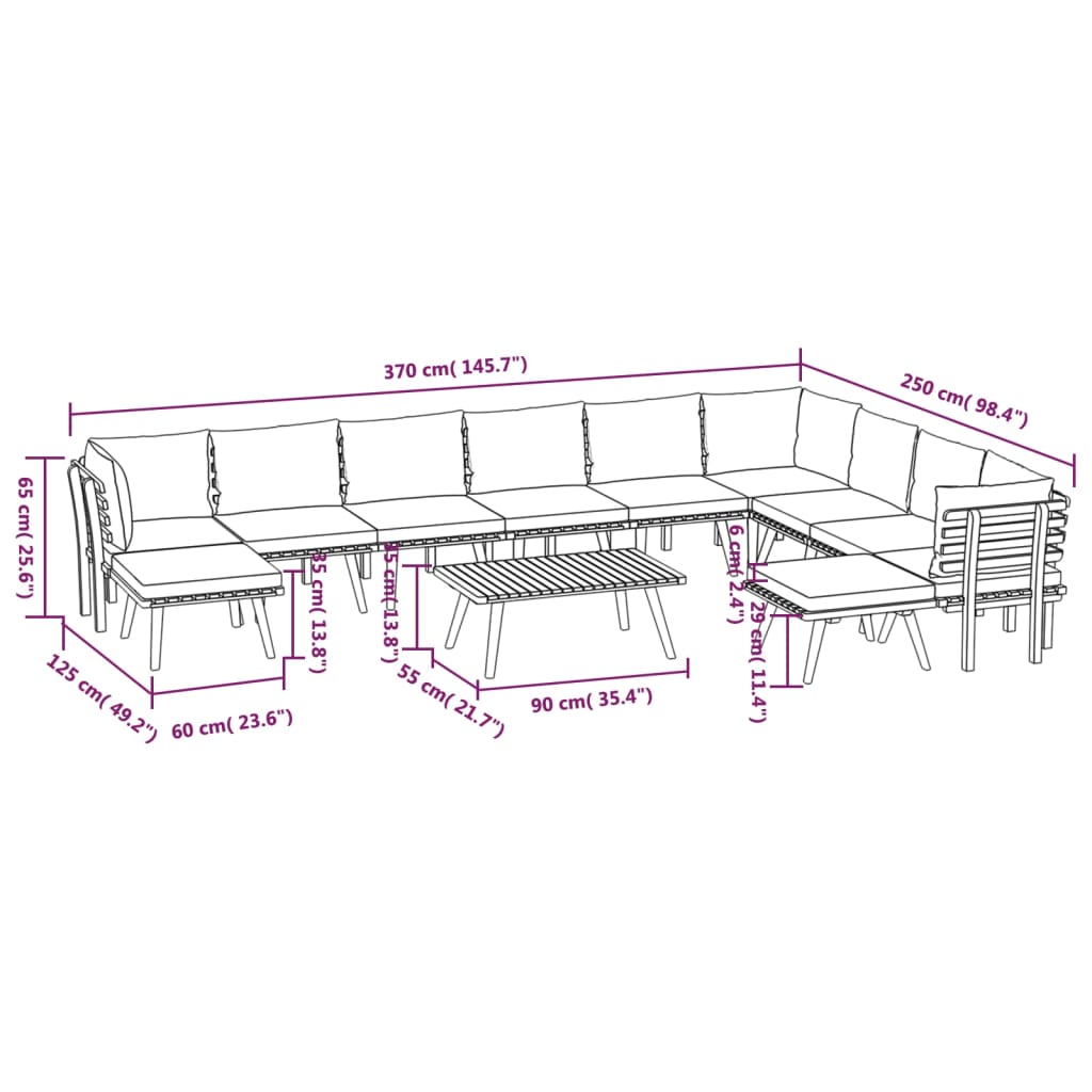 Set Mobilier De Grădină Cu Perne, 12 Piese, Lemn Masiv Acacia