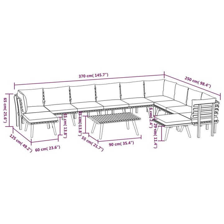 Set Mobilier De Grădină Cu Perne, 12 Piese, Lemn Masiv Acacia