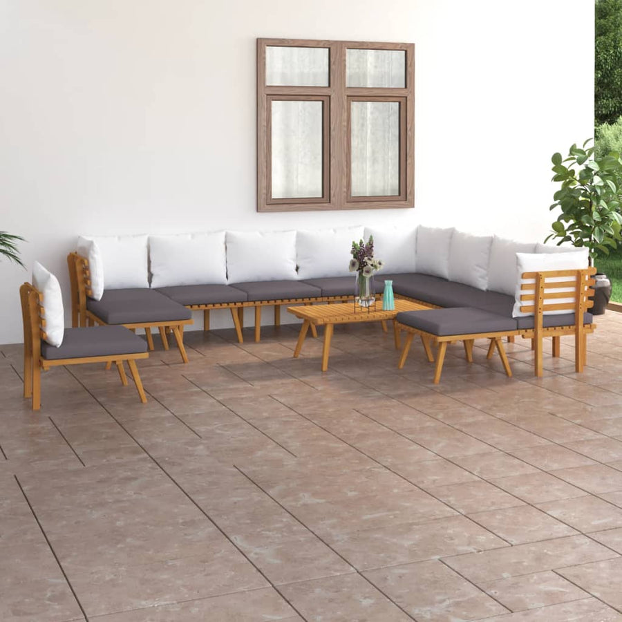 Set Mobilier De Grădină Cu Perne, 12 Piese, Lemn Masiv Acacia