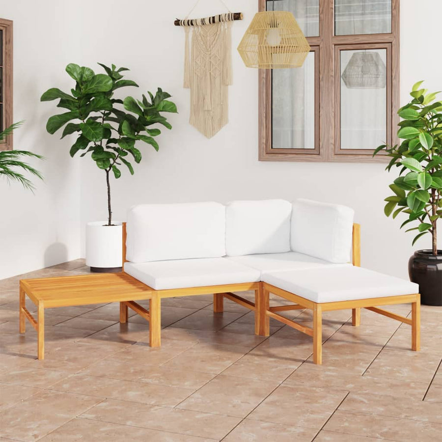 Set Mobilier Grădină Cu Perne , 4 Piese, Lemn Masiv De Tec