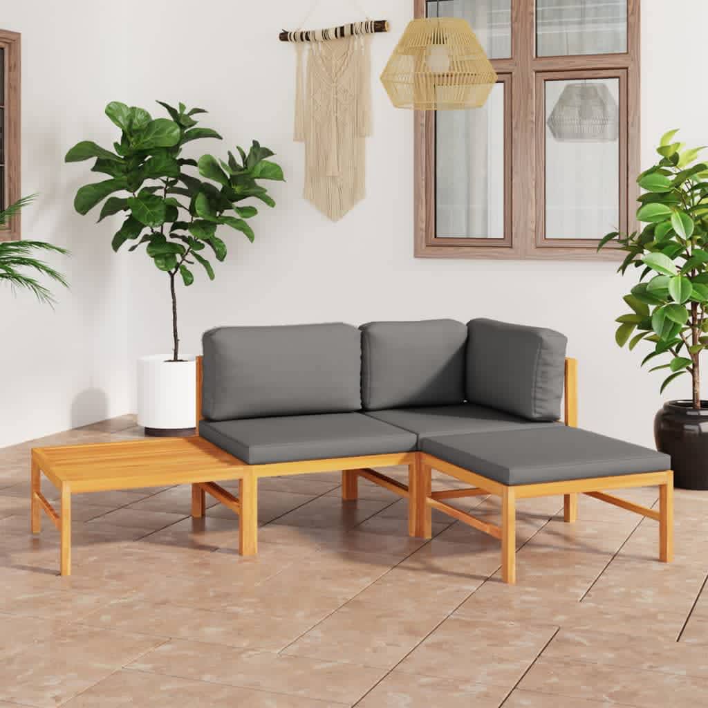 Set Mobilier Grădină Cu Perne , 4 Piese, Lemn Masiv De Tec