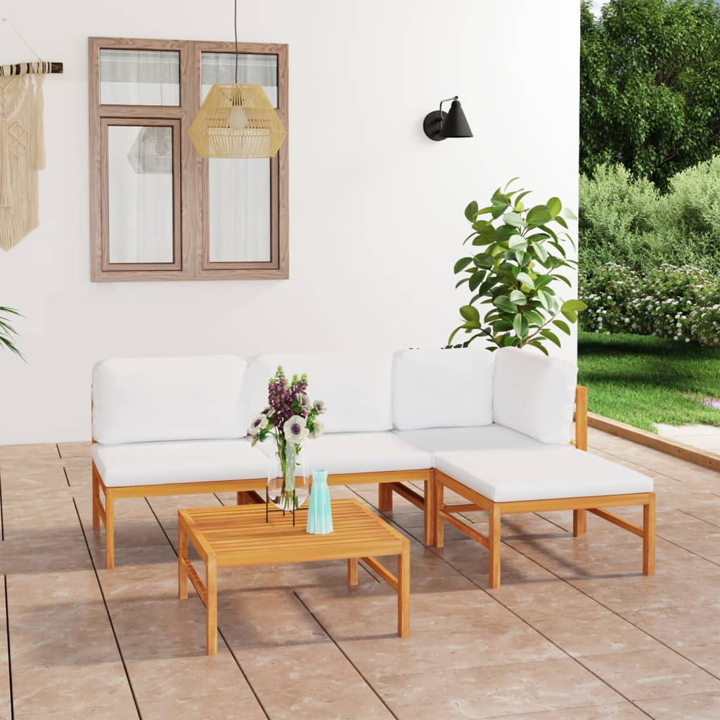 Set Mobilier Grădină Cu Perne , 4 Piese, Lemn Masiv De Tec