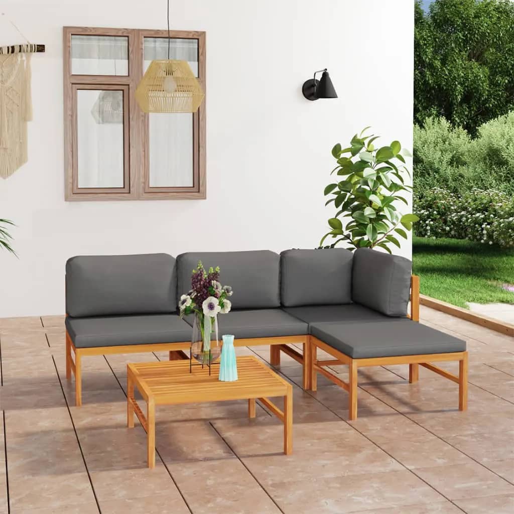 Set Mobilier Grădină Cu Perne , 4 Piese, Lemn Masiv De Tec