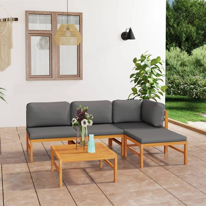Set Mobilier Grădină Cu Perne , 4 Piese, Lemn Masiv De Tec
