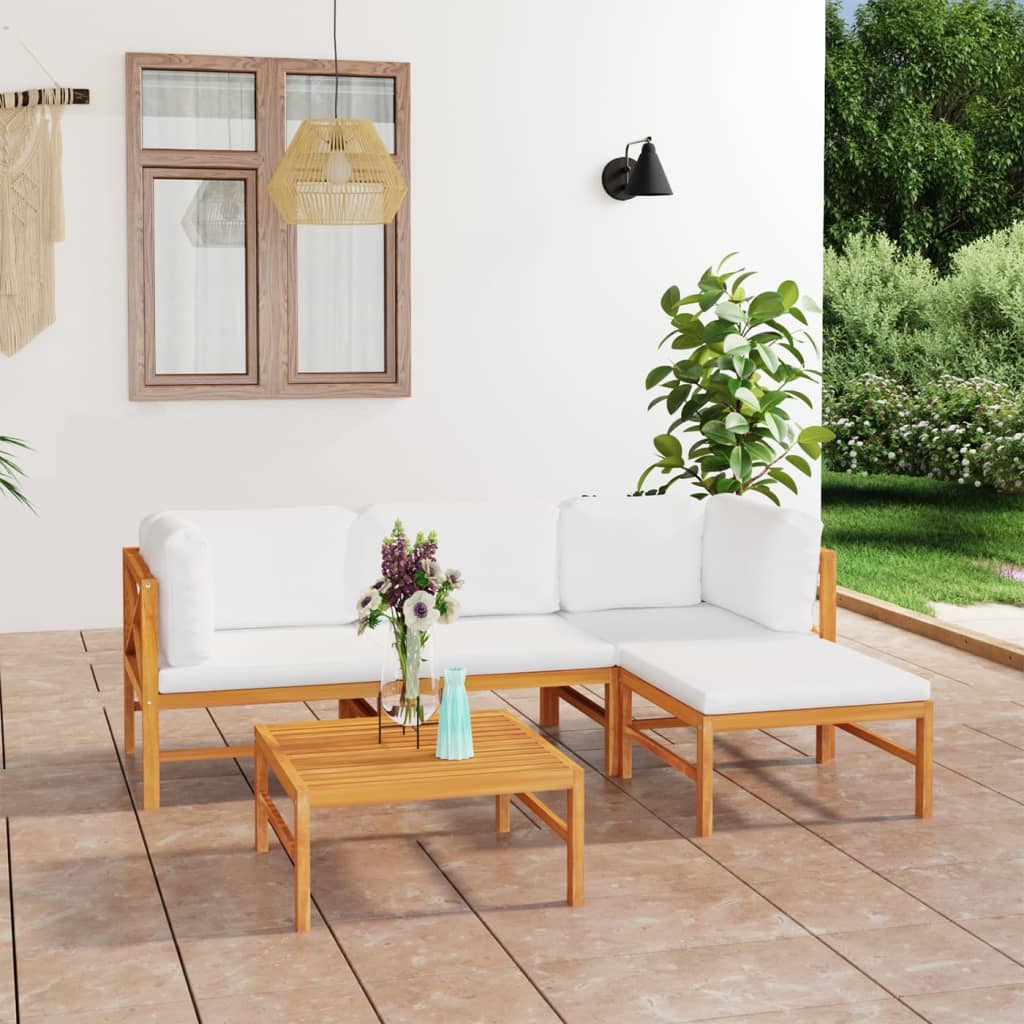 Set Mobilier Grădină Cu Perne , 4 Piese, Lemn Masiv De Tec