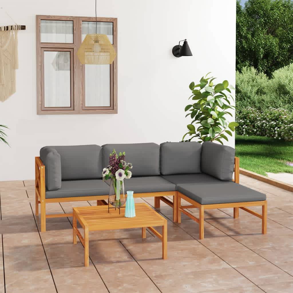Set Mobilier Grădină Cu Perne , 4 Piese, Lemn Masiv De Tec