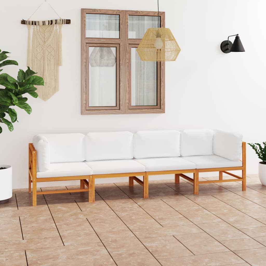 Set Mobilier Grădină Cu Perne , 4 Piese, Lemn Masiv De Tec