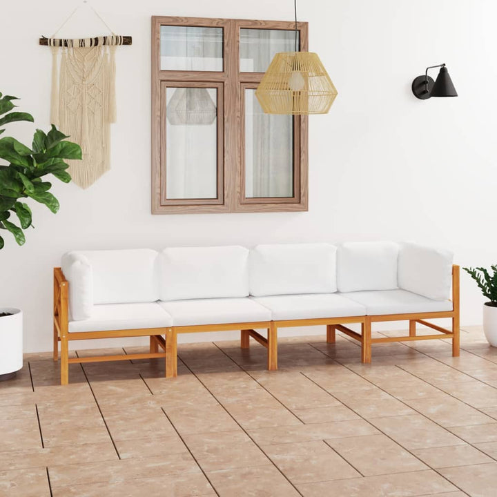 Set Mobilier Grădină Cu Perne , 4 Piese, Lemn Masiv De Tec