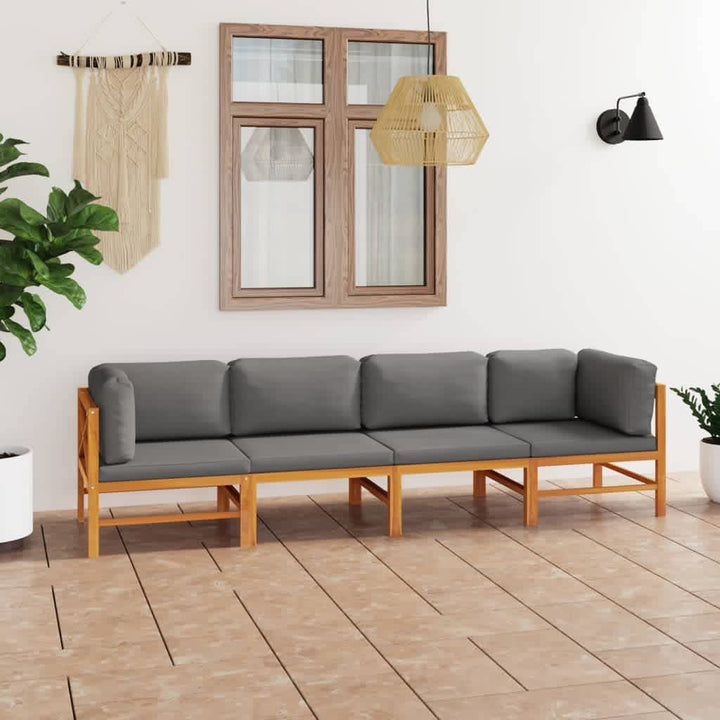 Set Mobilier Grădină Cu Perne , 4 Piese, Lemn Masiv De Tec