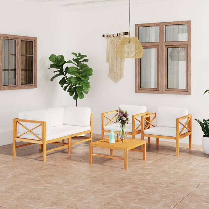 Set Mobilier Grădină Cu Perne , 4 Piese, Lemn Masiv De Tec