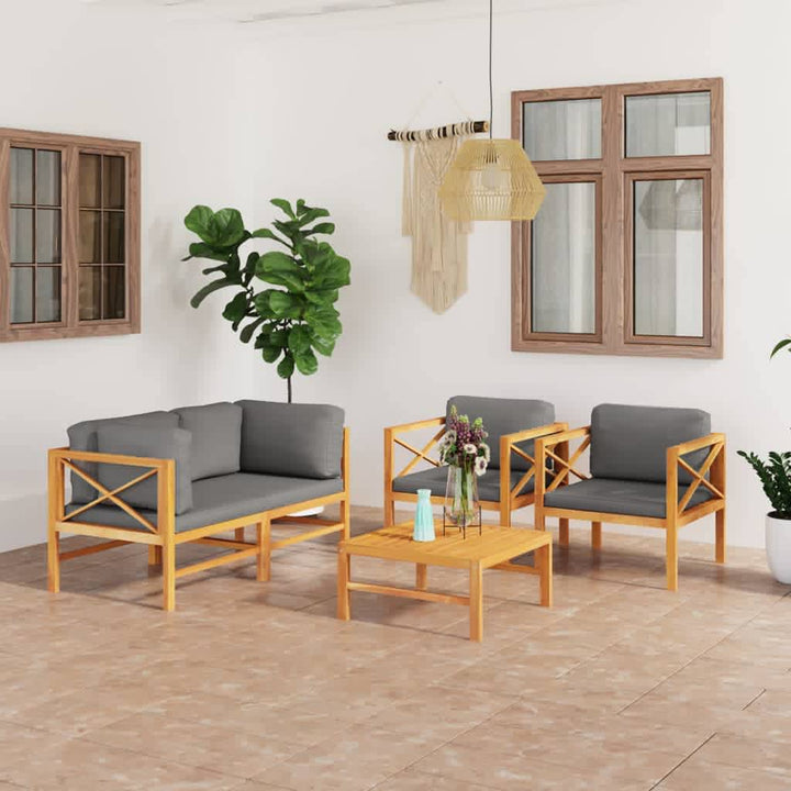 Set Mobilier Grădină Cu Perne , 4 Piese, Lemn Masiv De Tec