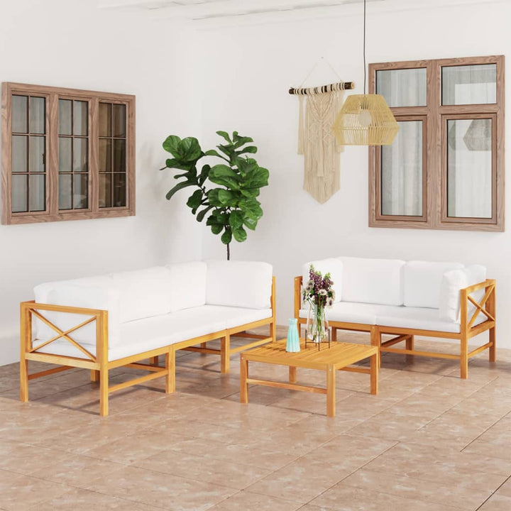 Set Mobilier Grădină Cu Perne , 4 Piese, Lemn Masiv De Tec