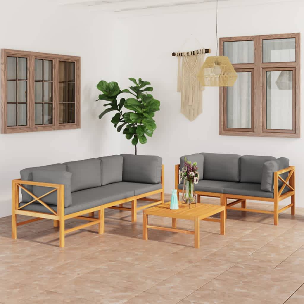 Set Mobilier Grădină Cu Perne , 4 Piese, Lemn Masiv De Tec