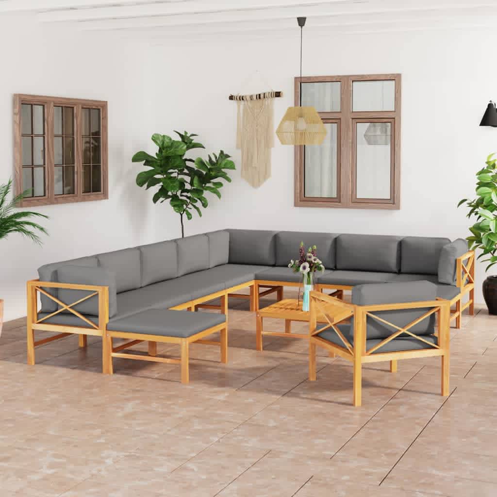 Set Mobilier Grădină Cu Perne , 4 Piese, Lemn Masiv De Tec