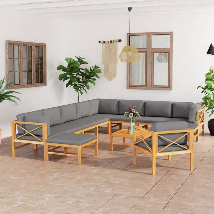 Set Mobilier Grădină Cu Perne , 4 Piese, Lemn Masiv De Tec