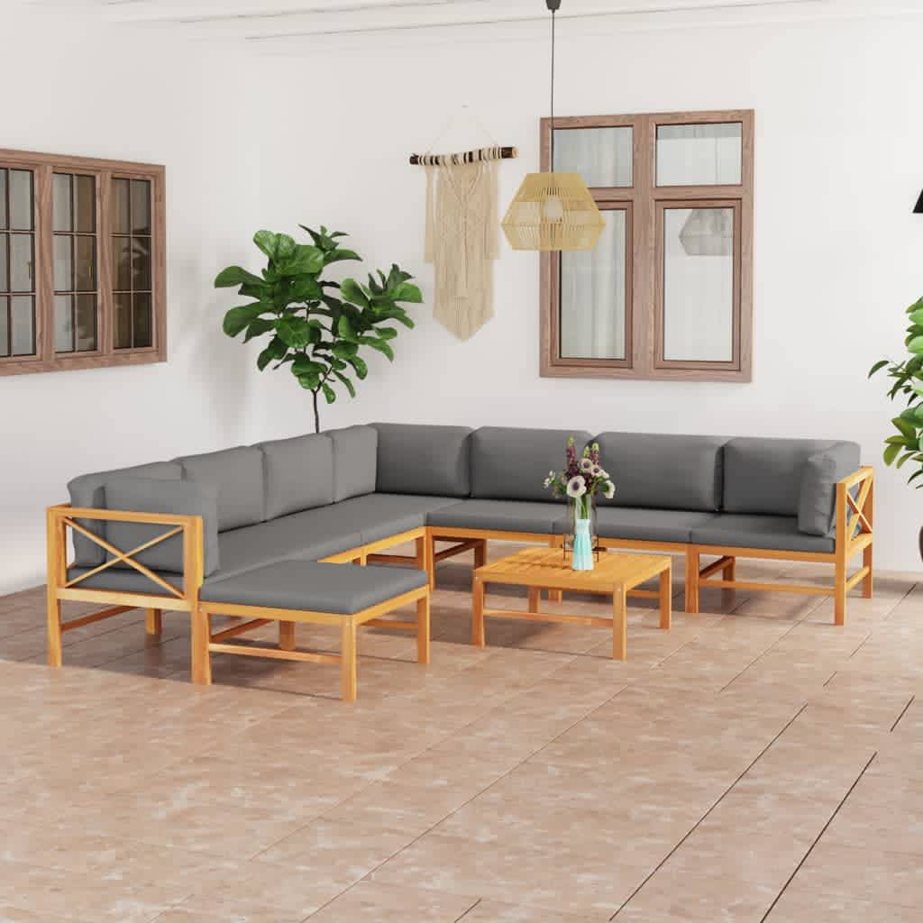 Set Mobilier Grădină Cu Perne , 4 Piese, Lemn Masiv De Tec