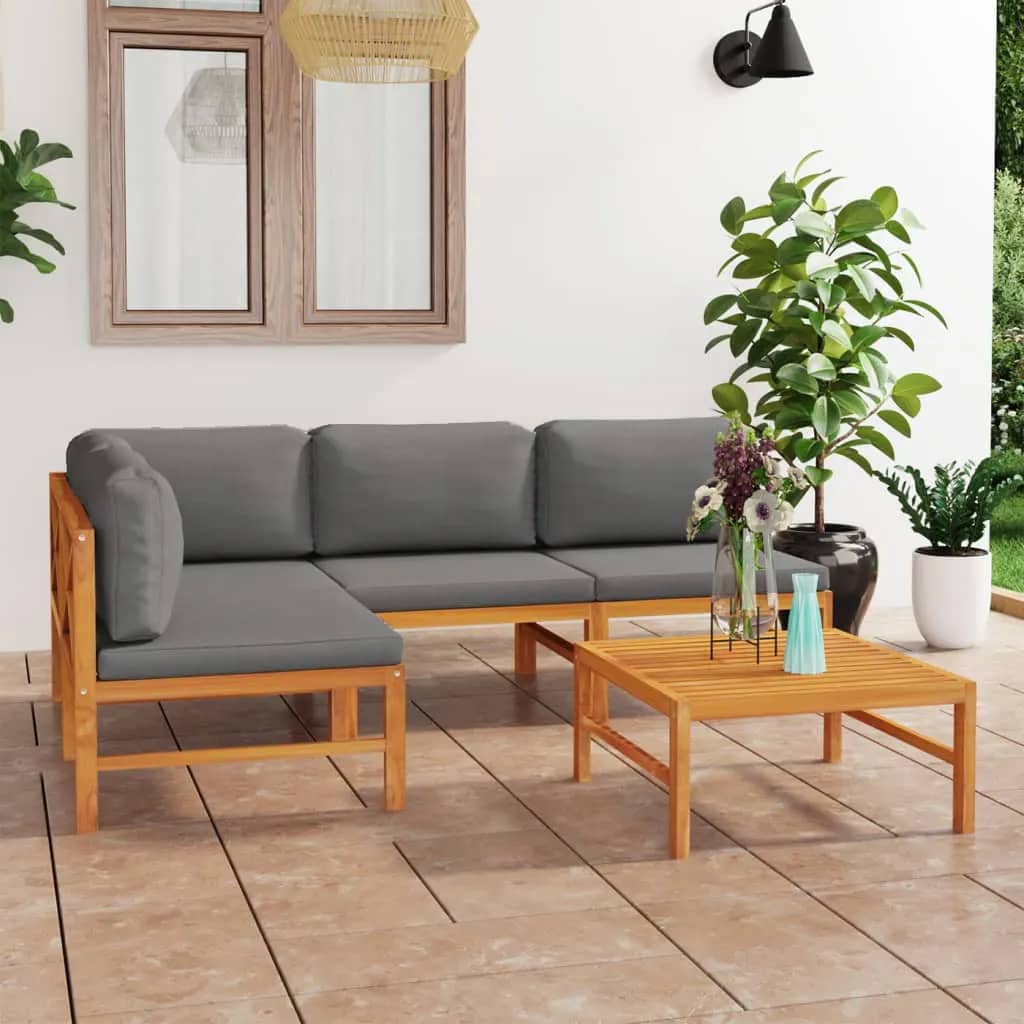 Set Mobilier Grădină Cu Perne , 4 Piese, Lemn Masiv De Tec