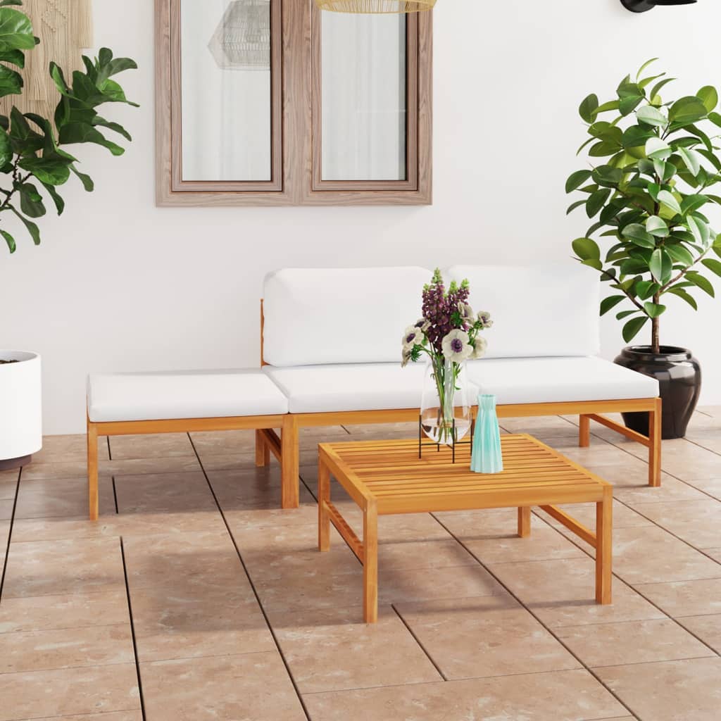 Set Mobilier Grădină Cu Perne , 4 Piese, Lemn Masiv De Tec
