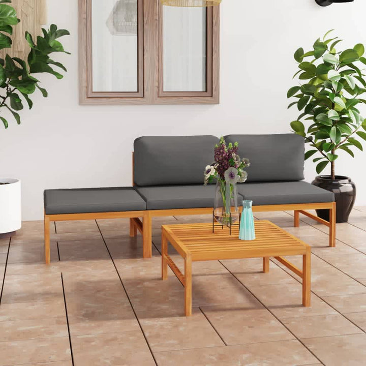 Set Mobilier Grădină Cu Perne , 4 Piese, Lemn Masiv De Tec