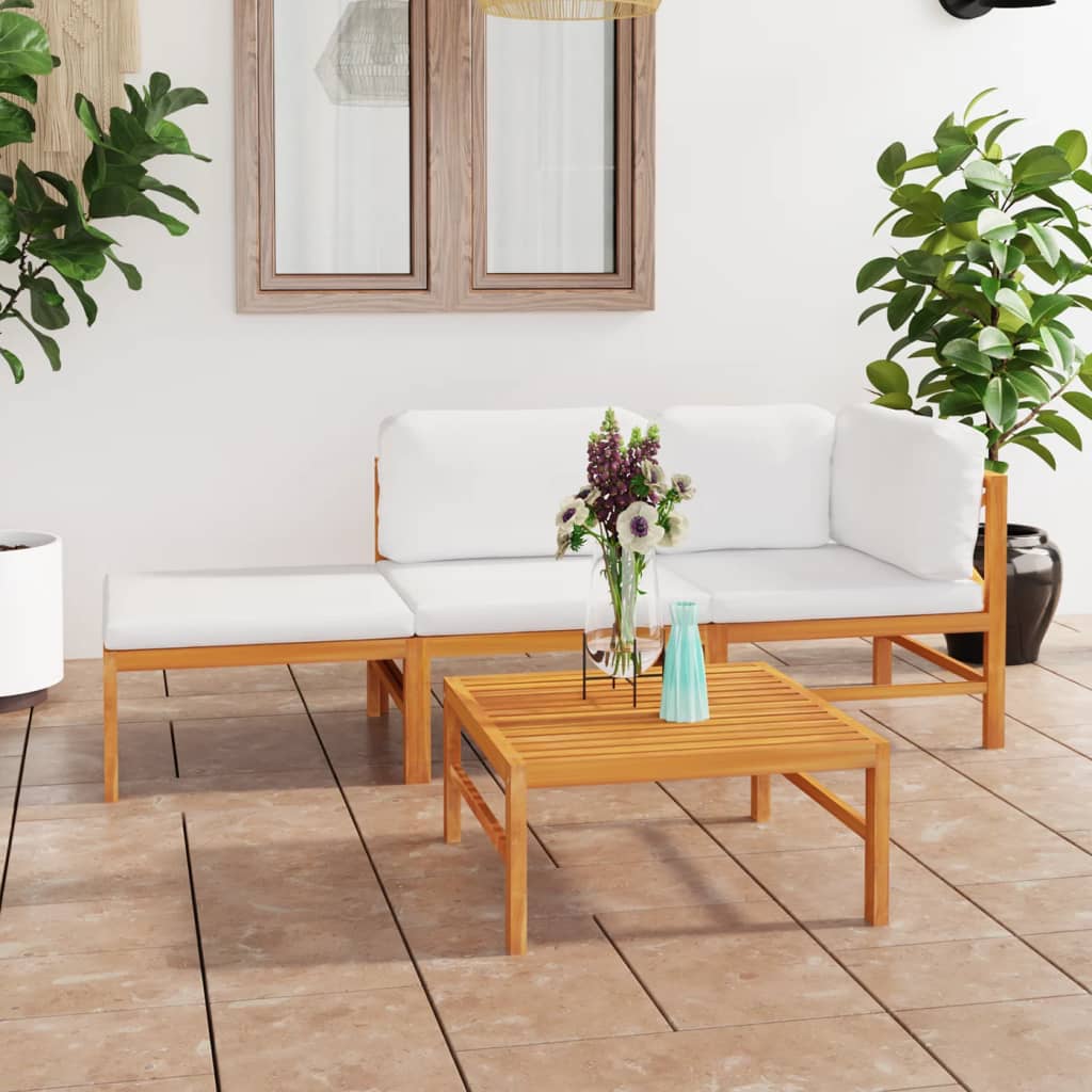 Set Mobilier Grădină Cu Perne , 4 Piese, Lemn Masiv De Tec