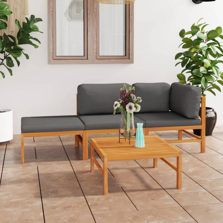 Set Mobilier Grădină Cu Perne , 4 Piese, Lemn Masiv De Tec
