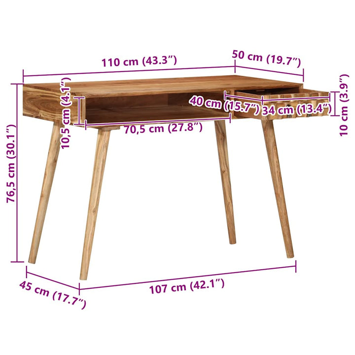 Birou De Scris, 110X50X76 Cm, Lemn Masiv De Acacia