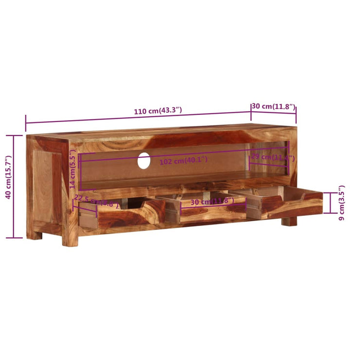 Comodă Tv, 110X30X40 Cm, Lemn Masiv De Acacia
