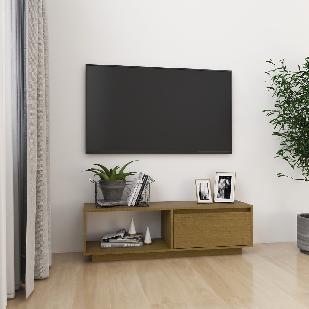 Comodă Tv, 110X30X33,5 Cm, Lemn Masiv De Pin