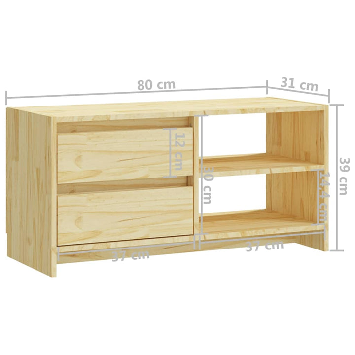 Comodă Tv, 80X31X39 Cm, Lemn Masiv De Pin