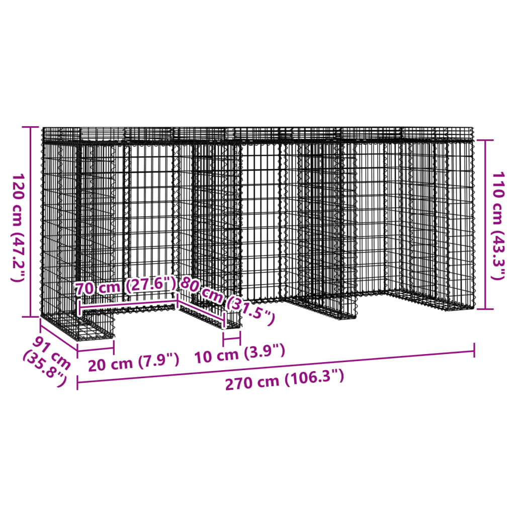 Perete Gabion Pentru Pubela Gunoi 270X91X120 Cm Fier Galvanizat