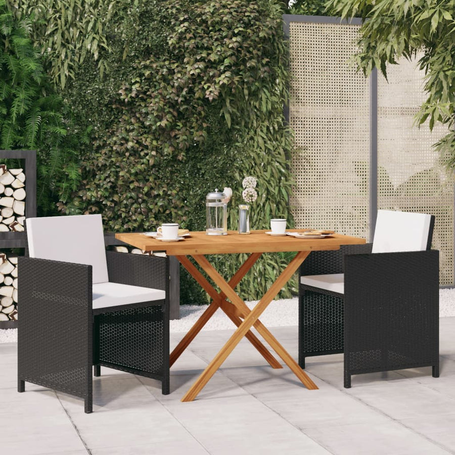 Set Mobilier De Grădină Cu Perne, 3 Piese, Negru, Poliratan