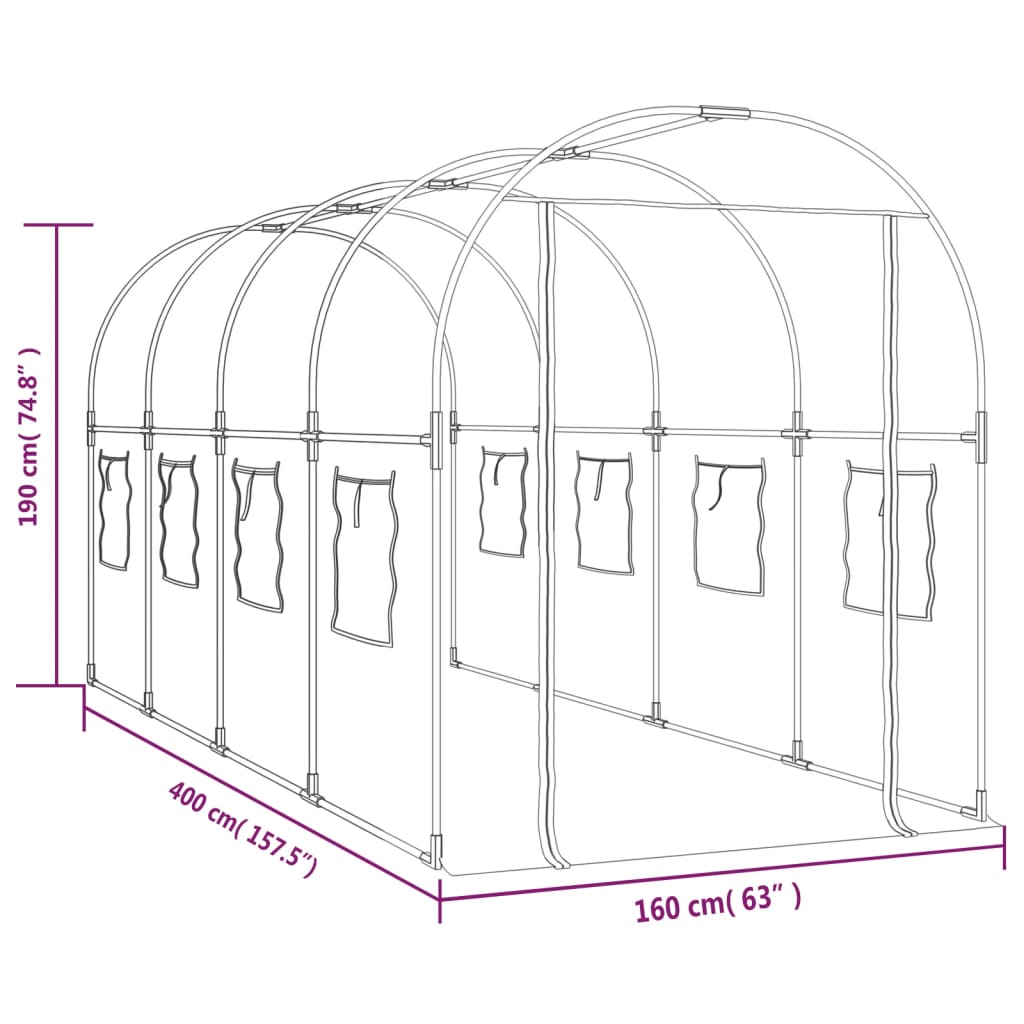 Seră Transparentă 160X400X190 Cm Pvc/Oțel Vopsit Electrostatic