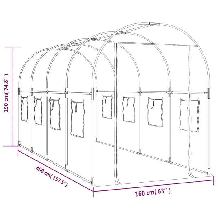 Seră Transparentă 160X400X190 Cm Pvc/Oțel Vopsit Electrostatic