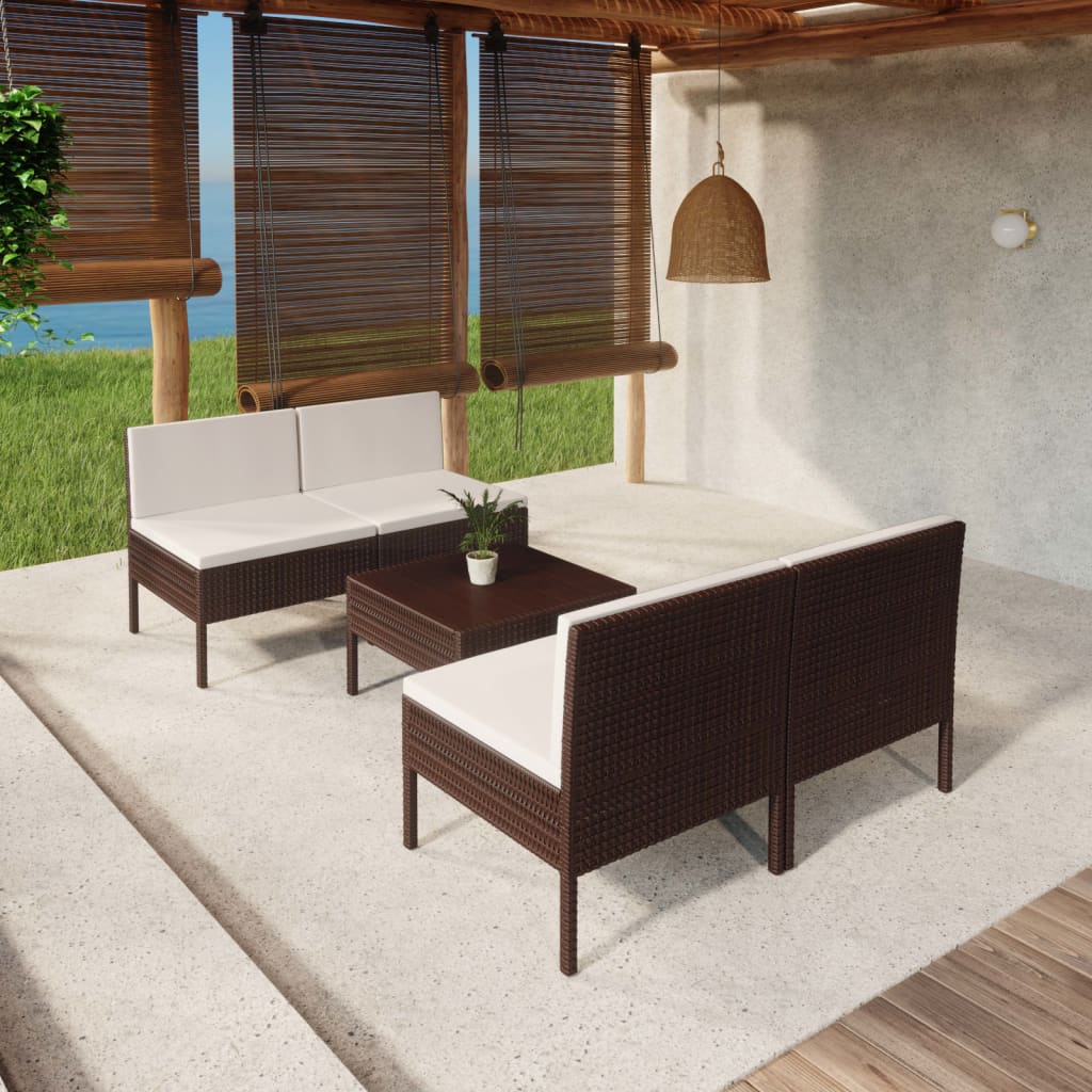 Set Mobilier De Grădină Cu Perne, 5 Piese, Maro, Poliratan