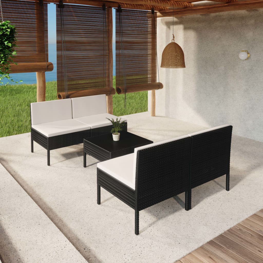 Set Mobilier De Grădină Cu Perne, 6 Piese, Negru, Poliratan