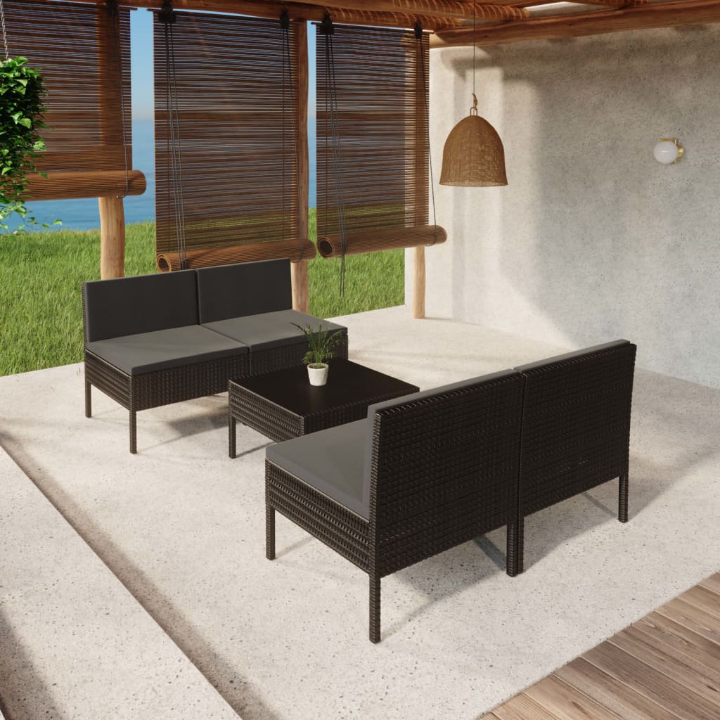Set Mobilier De Grădină Cu Perne, 5 Piese, Negru, Poliratan