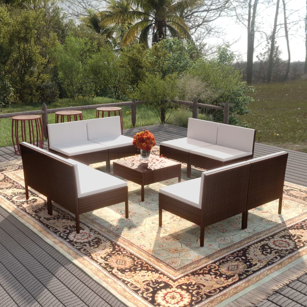 Set Mobilier De Grădină Cu Perne, 5 Piese, Maro, Poliratan