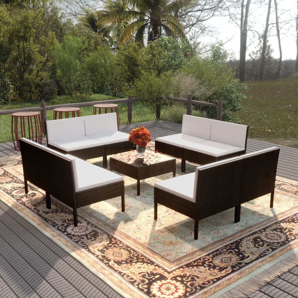 Set Mobilier De Grădină Cu Perne, 6 Piese, Negru, Poliratan