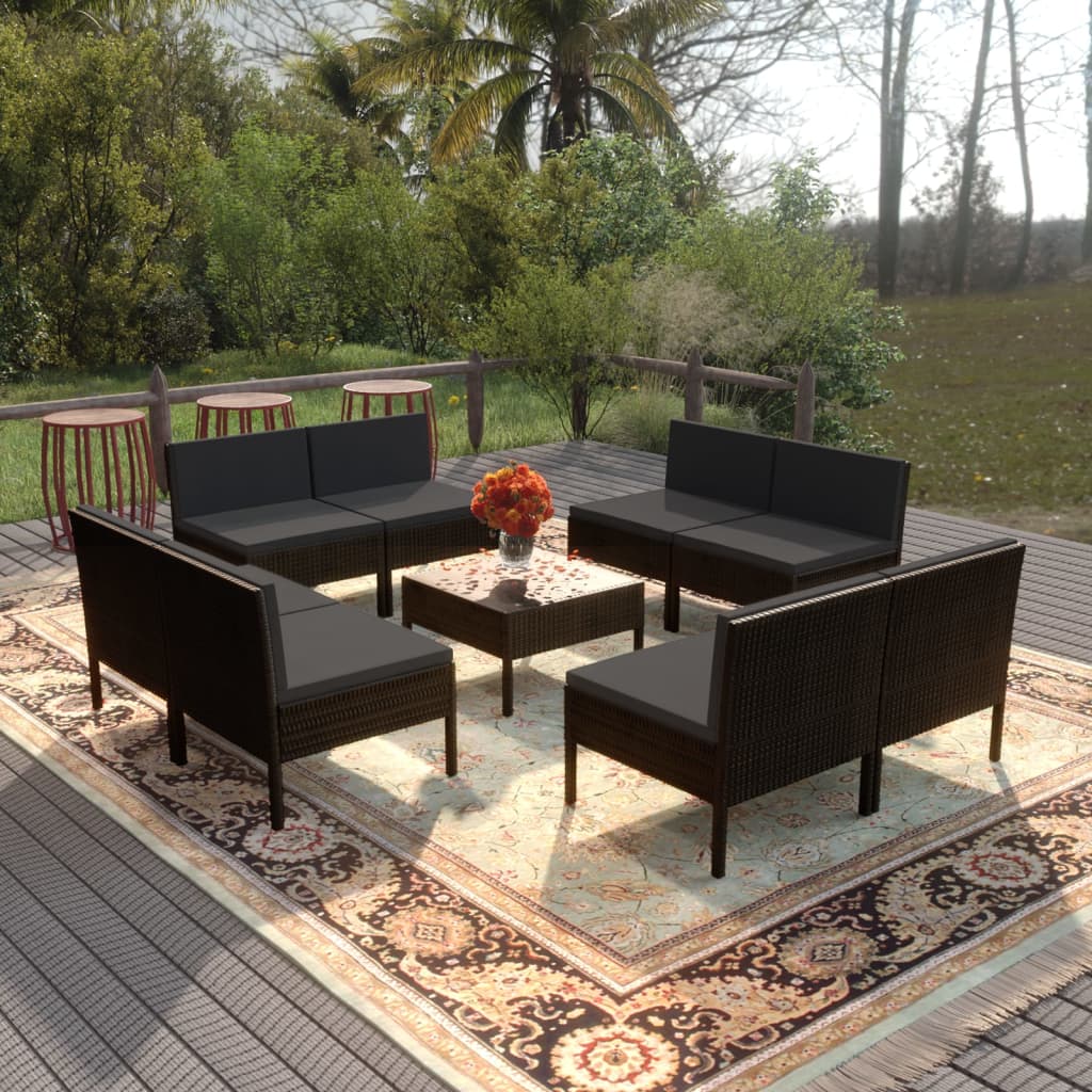 Set Mobilier De Grădină Cu Perne, 5 Piese, Negru, Poliratan