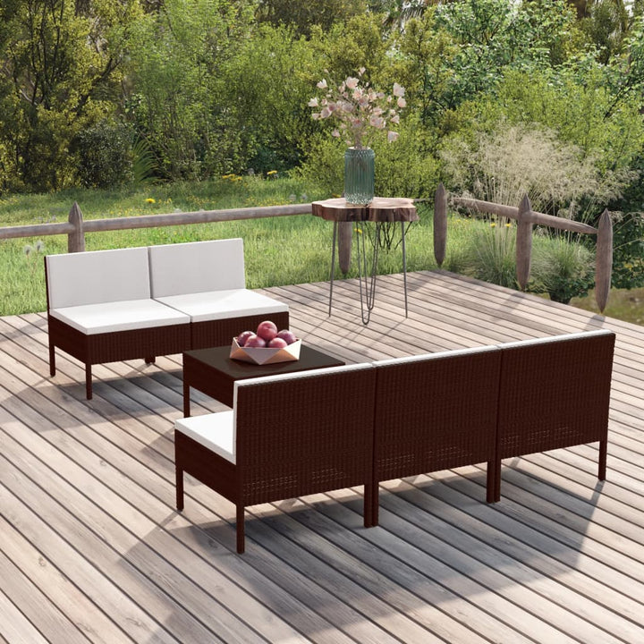 Set Mobilier De Grădină Cu Perne, 5 Piese, Maro, Poliratan