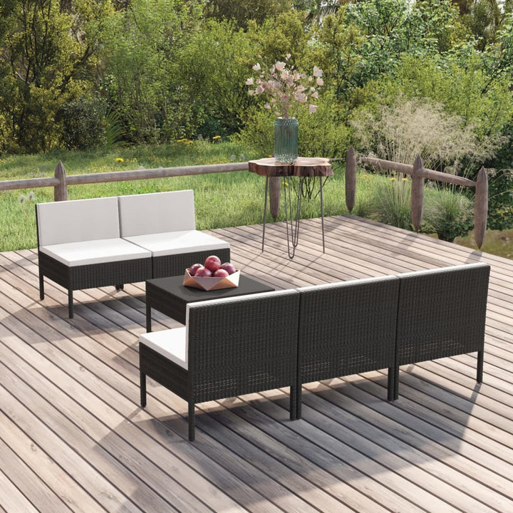 Set Mobilier De Grădină Cu Perne, 6 Piese, Negru, Poliratan