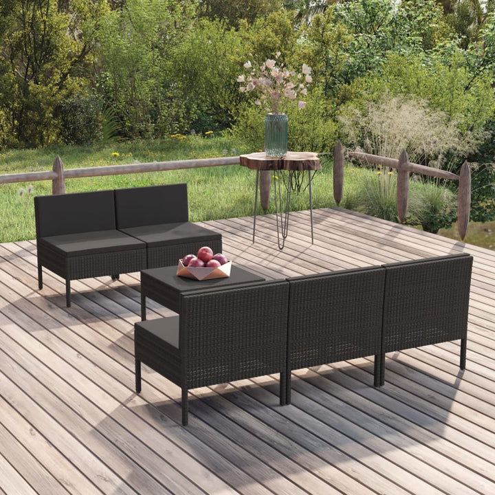 Set Mobilier De Grădină Cu Perne, 5 Piese, Negru, Poliratan