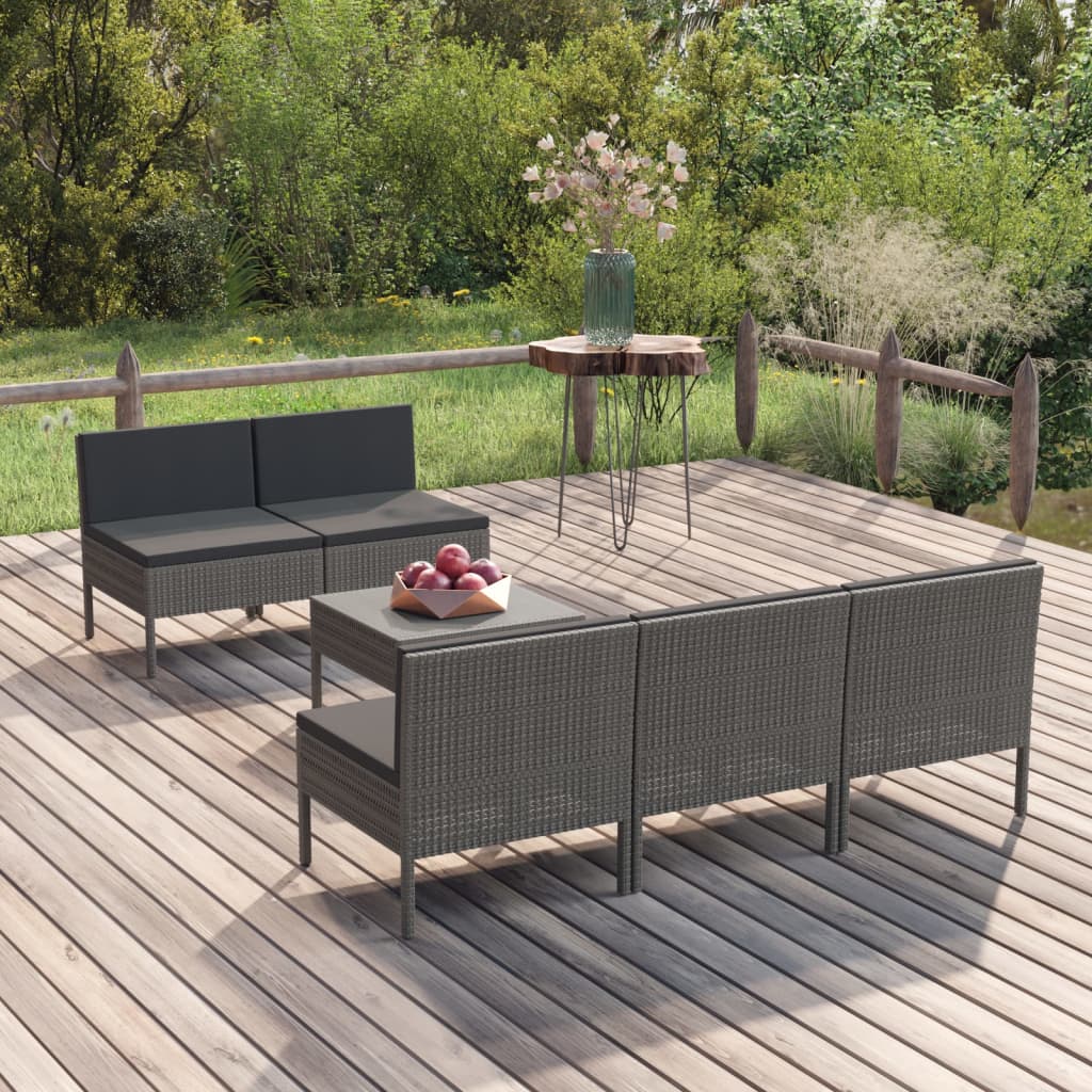 Set Mobilier De Grădină Cu Perne, 11 Piese, Gri, Poliratan