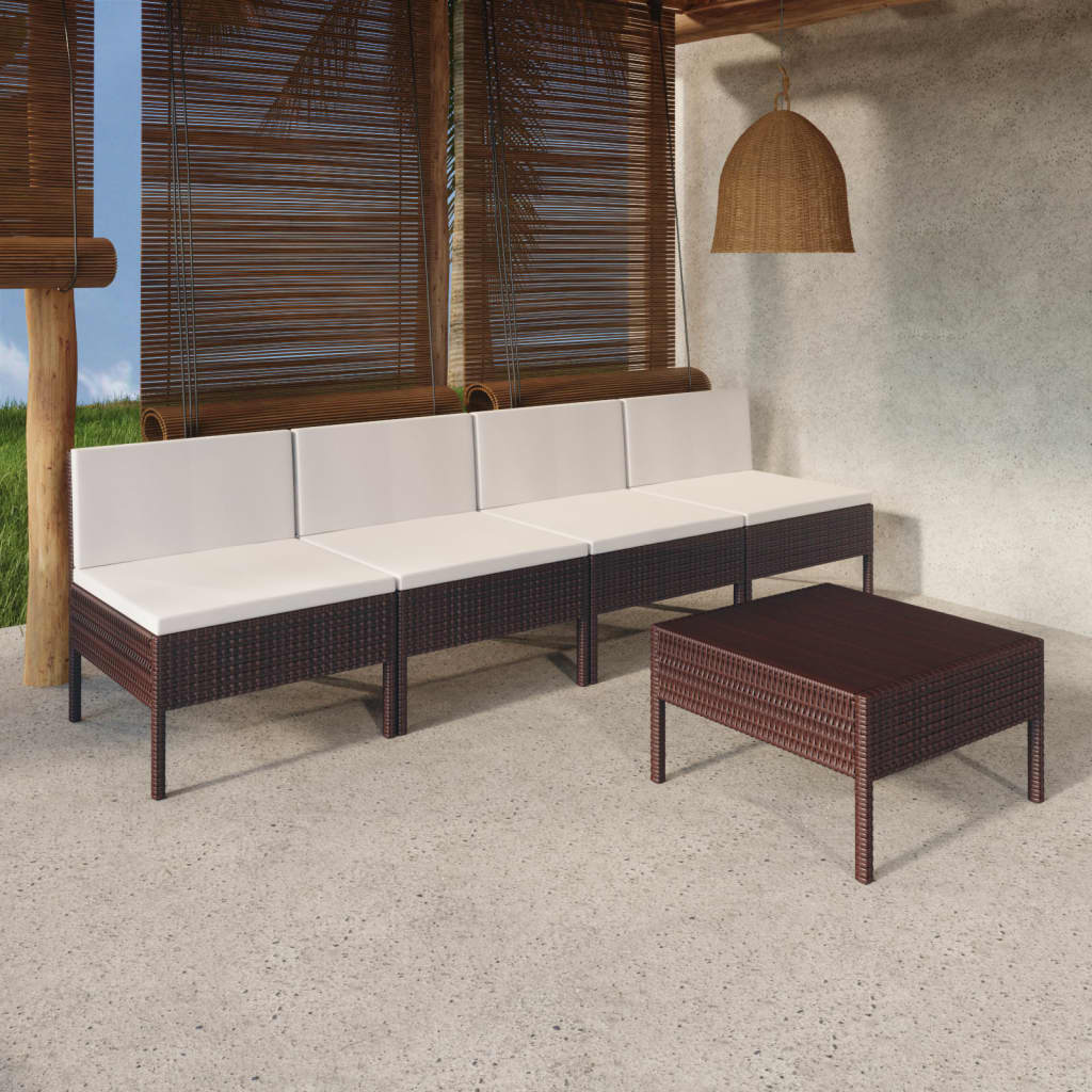 Set Mobilier De Grădină Cu Perne, 5 Piese, Maro, Poliratan